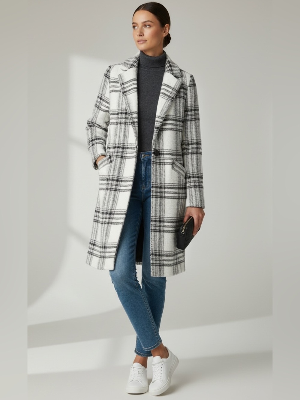 NWT RACHEL ZOE Black and White Plaid Coat